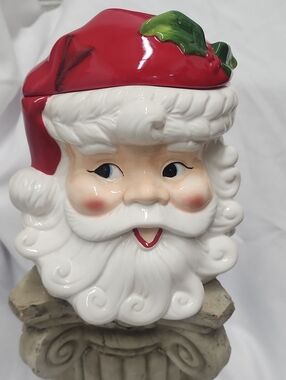 Santa Cookie Jar Christmas Holiday Winter Sleigh Bell Bistro